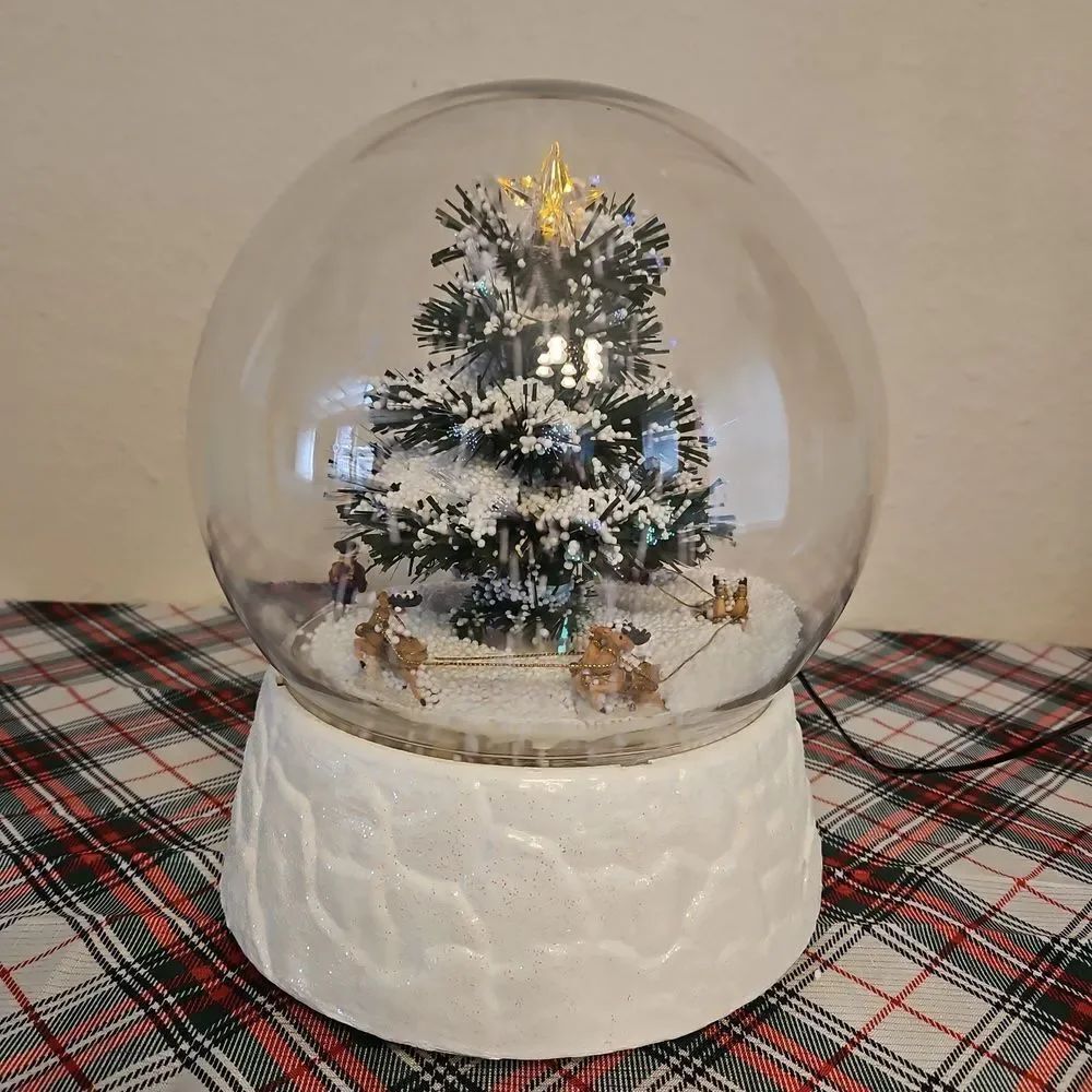 HSN 12" Tall Electrical Animated Musical Snow Globe with Fiber Optic Tree